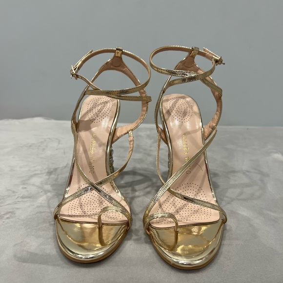 Azalea Wang Strappy Gold Stilettos with Bling Heel Size 8 ✨ - Picture 3 of 8
